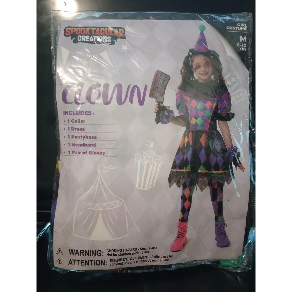 Spooktacular Creations Girls Creepy Clown Costume M 8-10 Halloween New